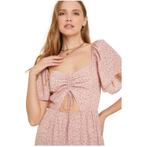 PinkBlush Dusty Rose Ditsy Floral Tiered Ruffle Midi Dress Size: M NWT - Picture 8 of 11